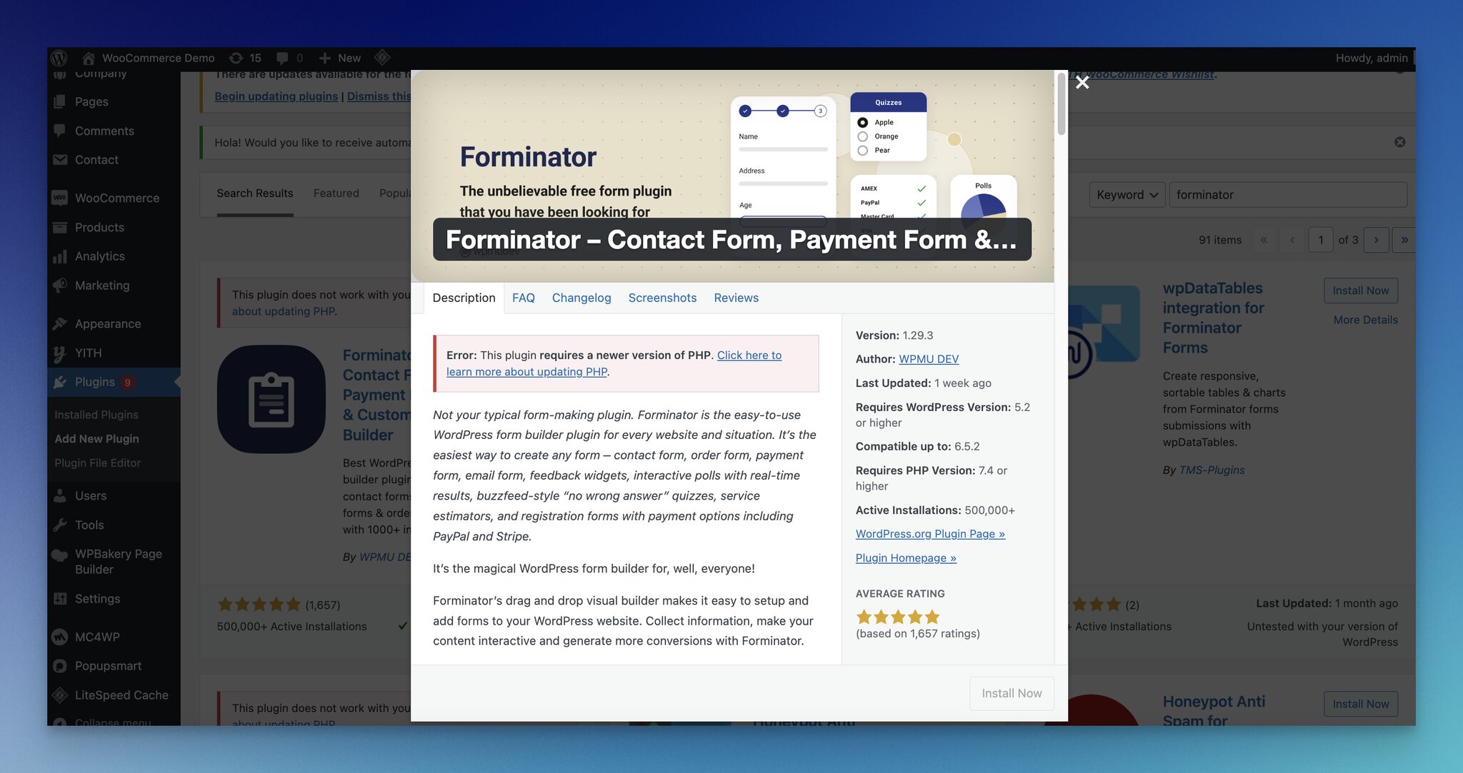 Forminator'ın WordPress eklentisi detayları