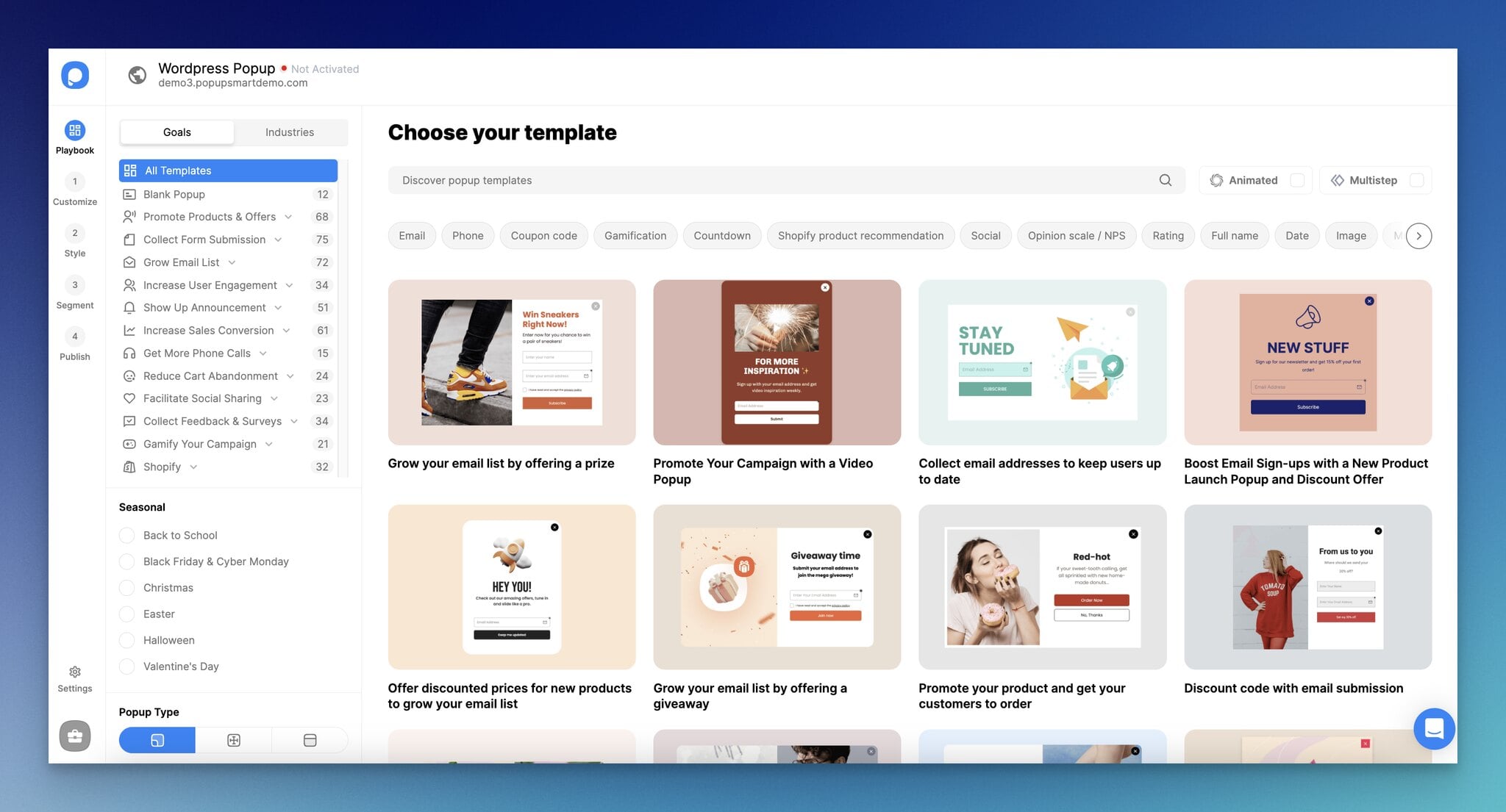 Popupsmart'ın kullanıcı arayüzü