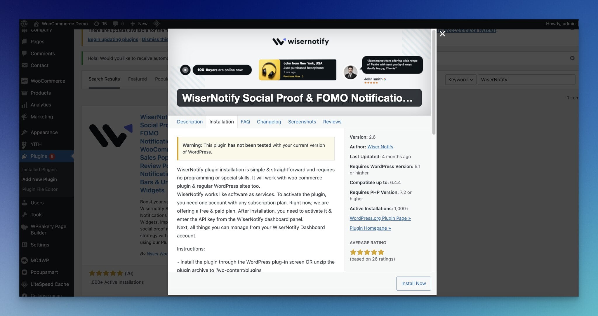 WiserNotify'nin WordPress eklentisi detayları
