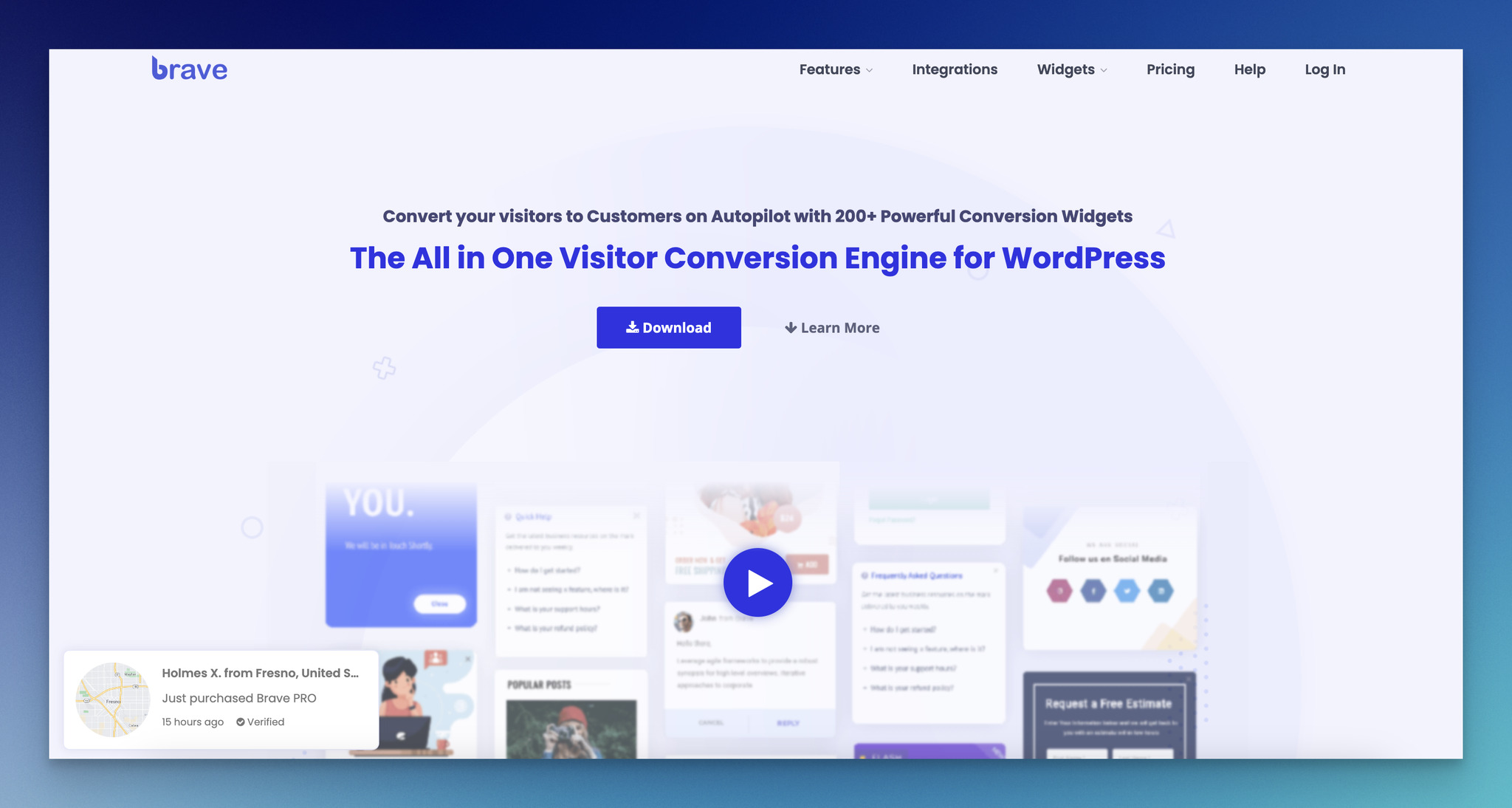 Brave, WordPress popup eklentisinin açılış sayfası
