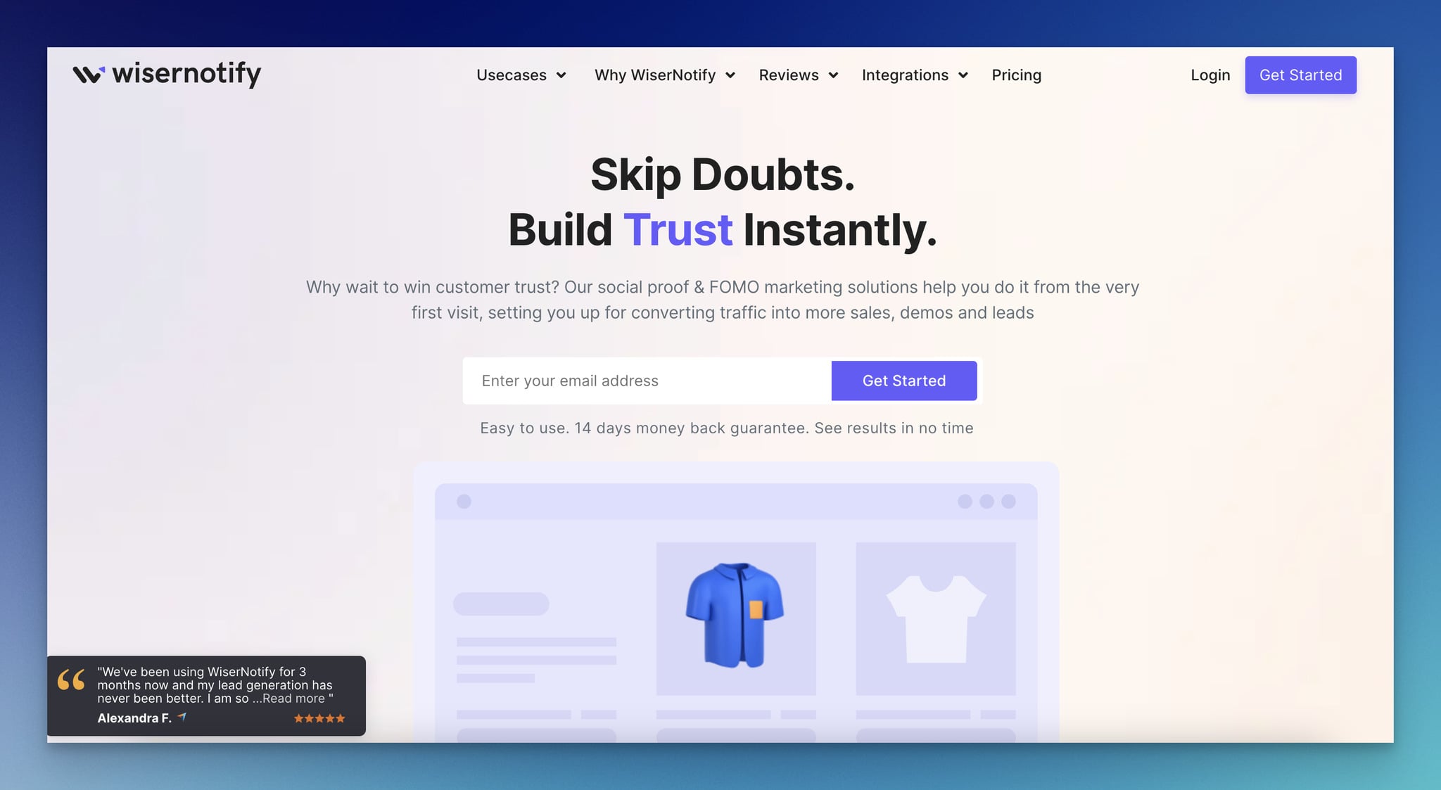 WiserNotify’nin WordPress popup eklentisi açılış sayfası