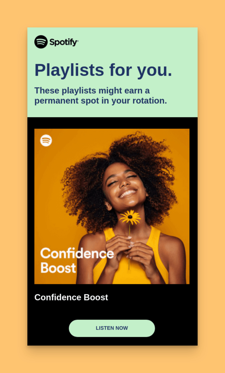 Spotify'ın kişiselleştirilmiş e-posta pazarlamasıyla B2C müşteri kazanım örneği.