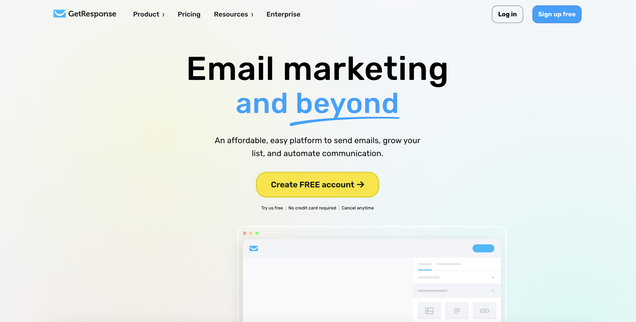 A screenshot of the landing page of GetResponse, email marketing automation software