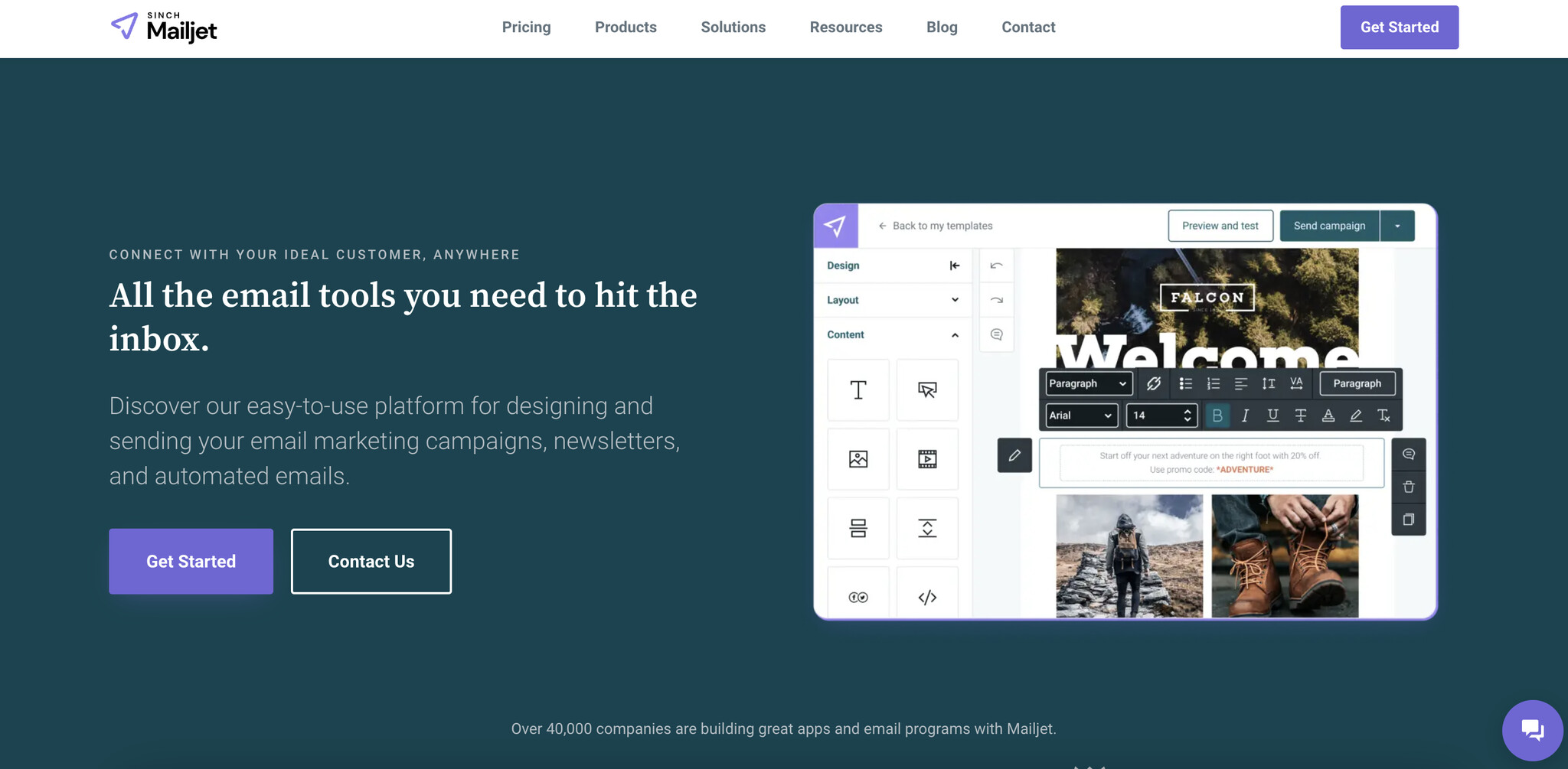 A screenshot of the landing page of Mailjet, email marketing automation software