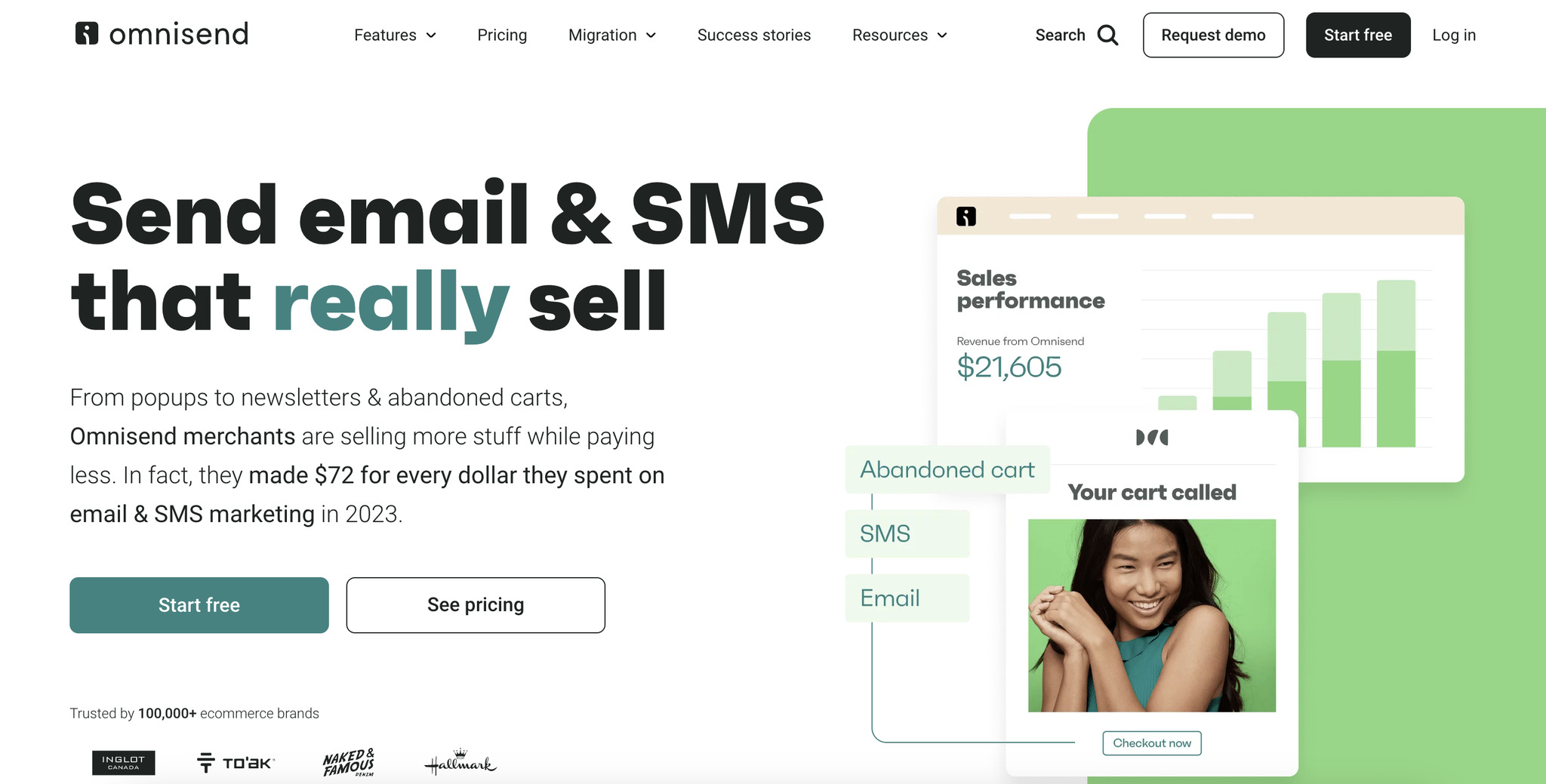 A screenshot of the landing page of Omnisend, email marketing automation software