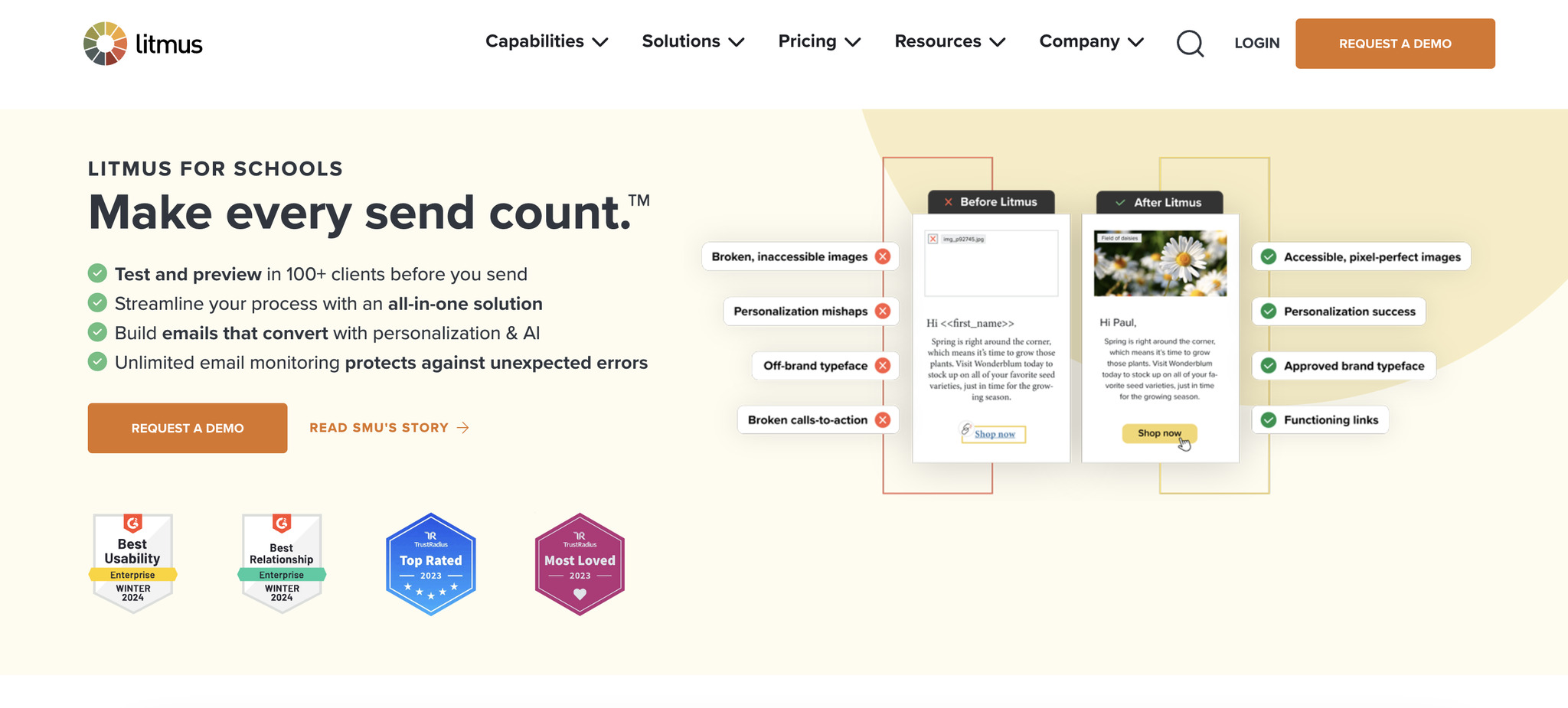 A screenshot of the landing page of Litmus, email marketing automation software