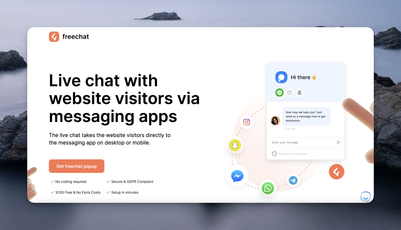 the Freechat page of Popupsmart