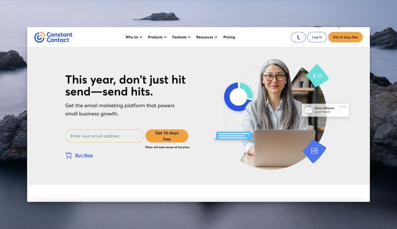 the email marketing page of Constant Contact