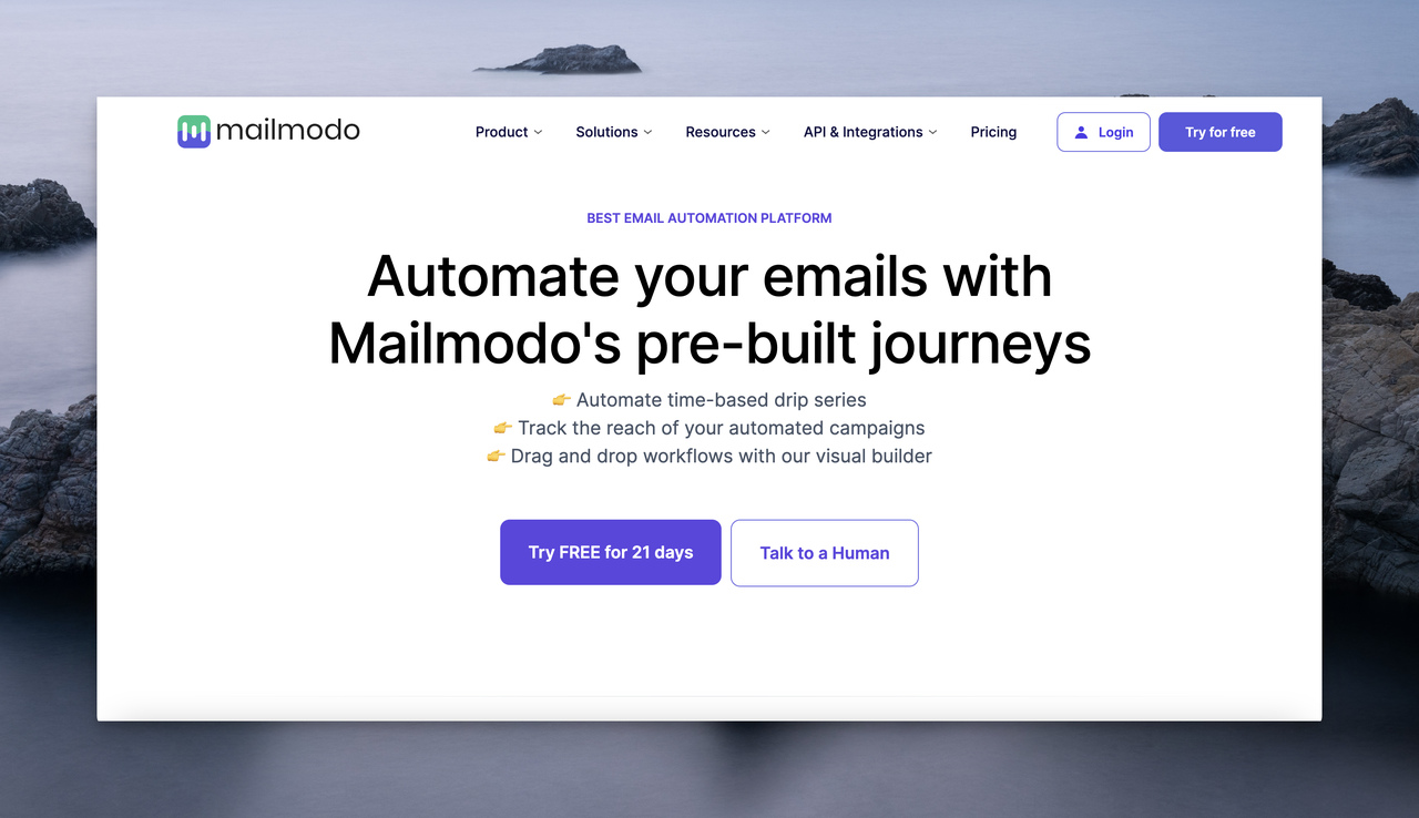 the email marketing automation page of Mailmodo