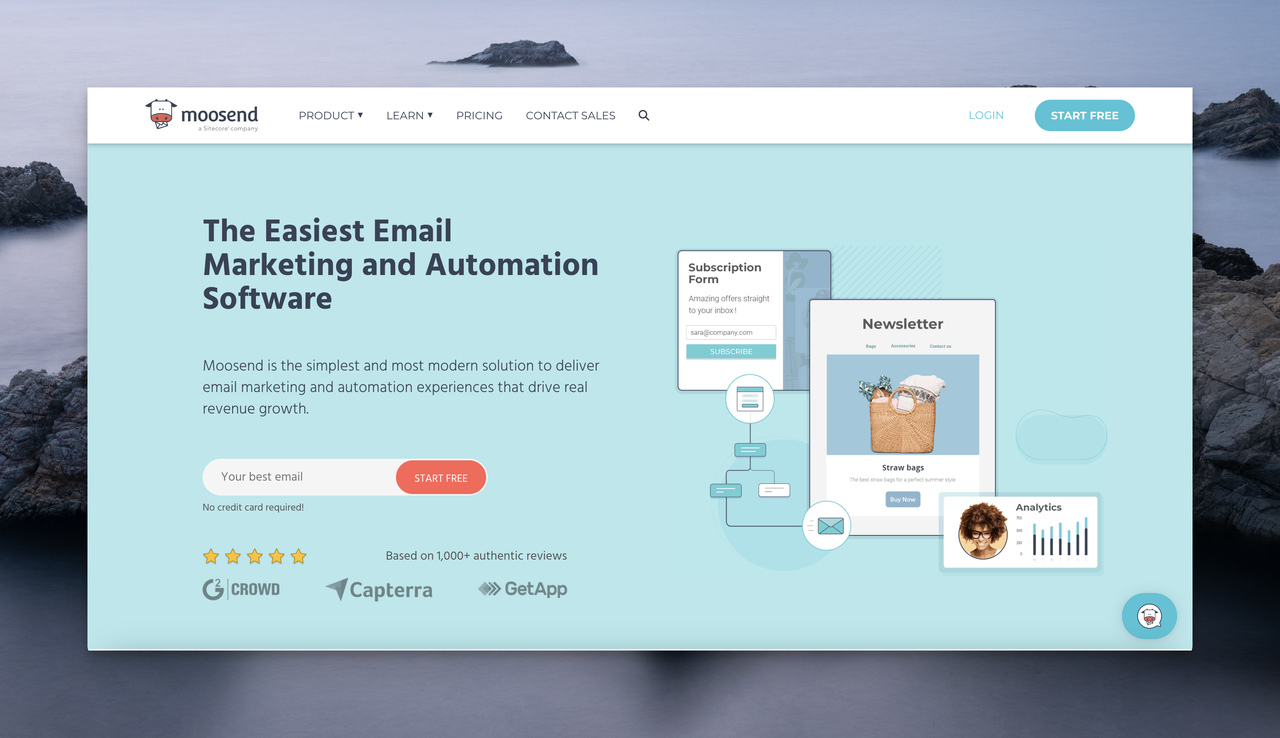 the Moosend's homepage