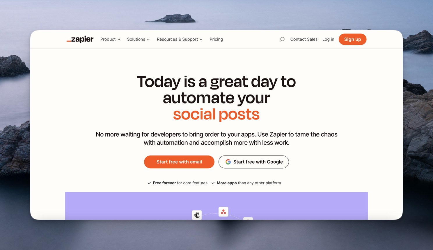 the homepage of Zapier