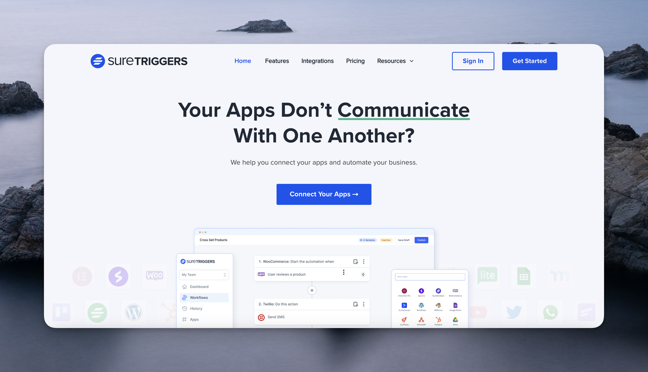 the homepage of SureTriggers