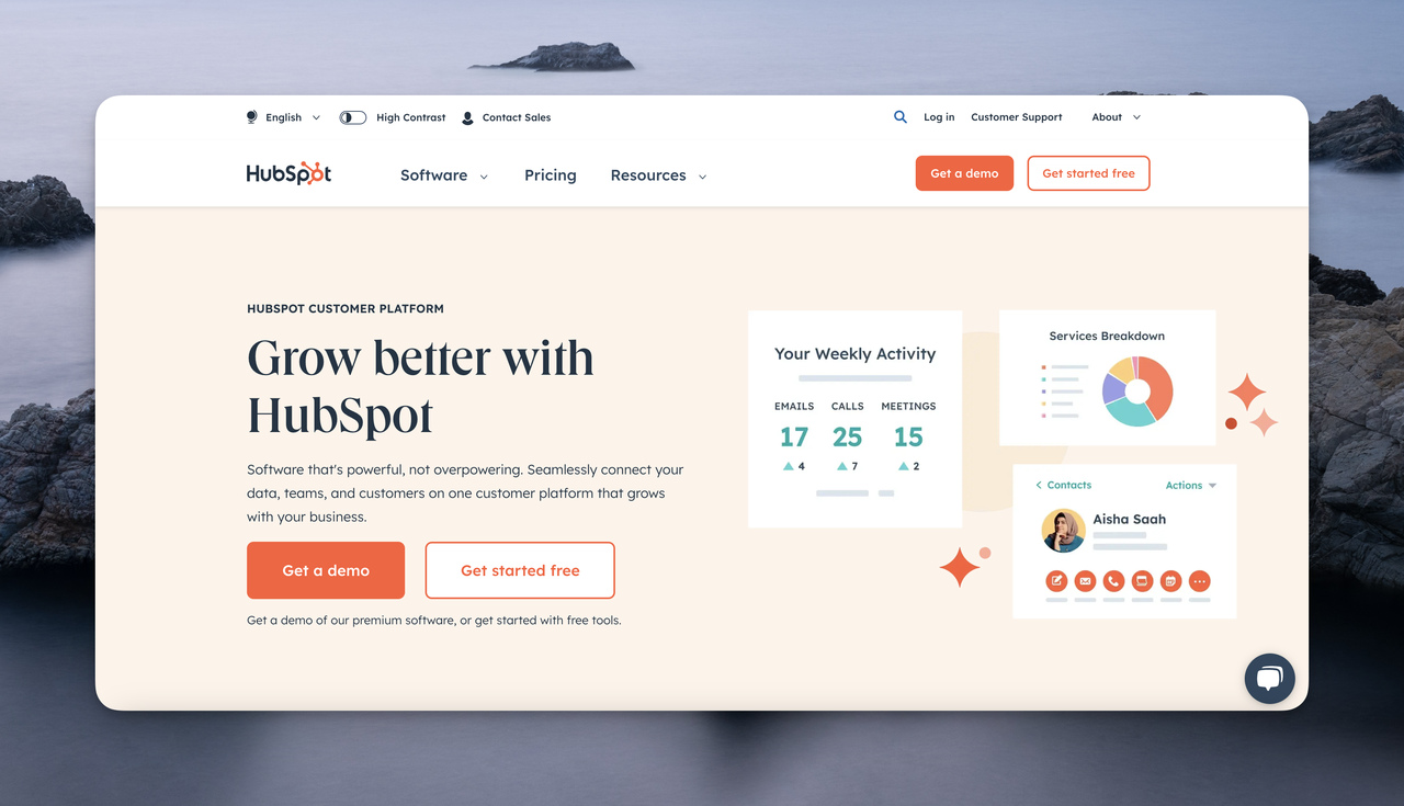 the homepage of HubSpot