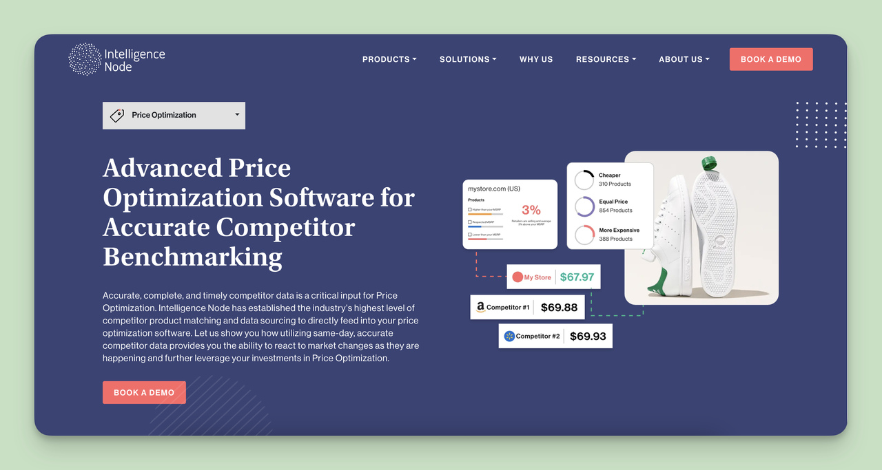 Screenshot of the IntelligenceNode homepage, one of the Competitive Analysis Tools.