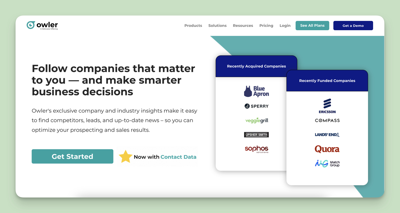 A screenshot of the homepage of Owler, one of the competitor monitoring tools.