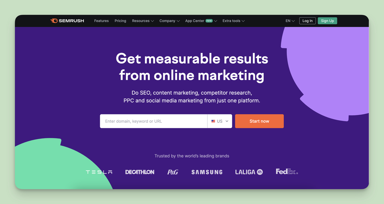 A screenshot of the Semrush homepage, one of the competitor monitoring tools.