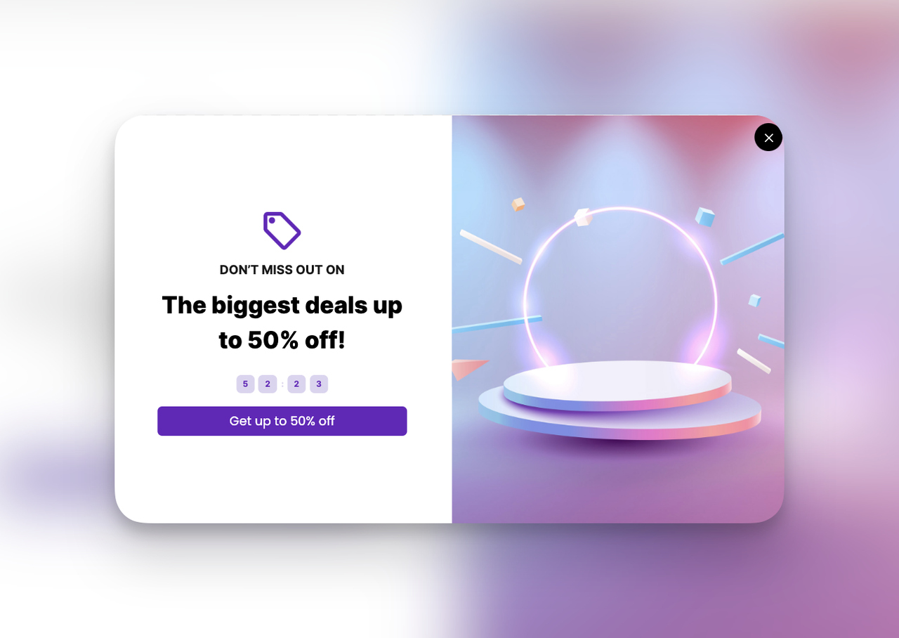 Klonlanabilir Popupsmart zaman bağlantılı indirim popup örneği