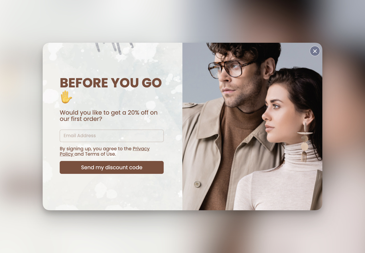 Klonlanabilir Popupsmart çıkış niyetli indirim pop-up örneği