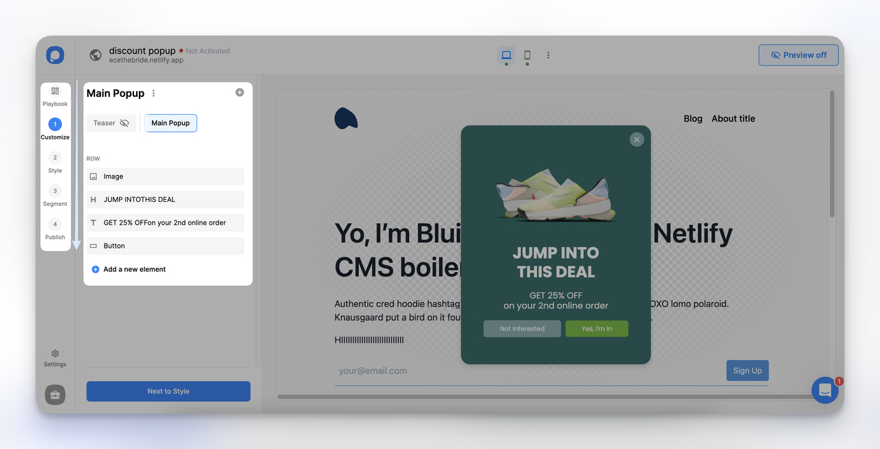 Customize discount popup on Popupsmart