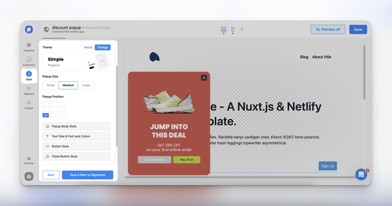 Popupsmart ile popup oluşturmanın adımlarını popup'u stilize ederek gösteren görsel.