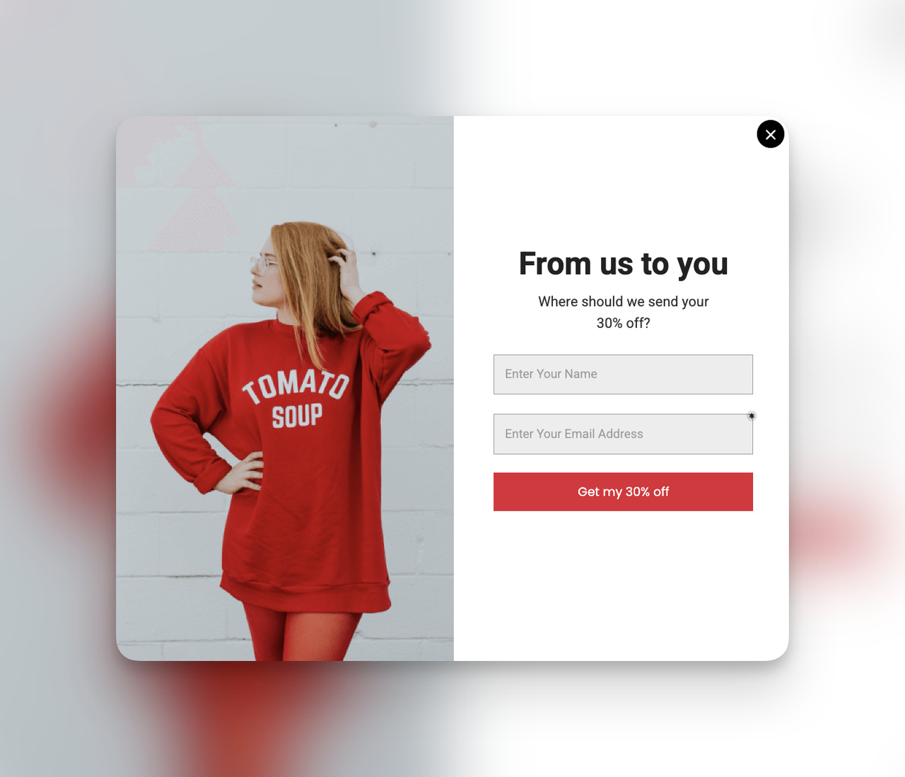 Popupsmart'tan klonlanabilir ilk ziyaretçi indirim pop-up örneği