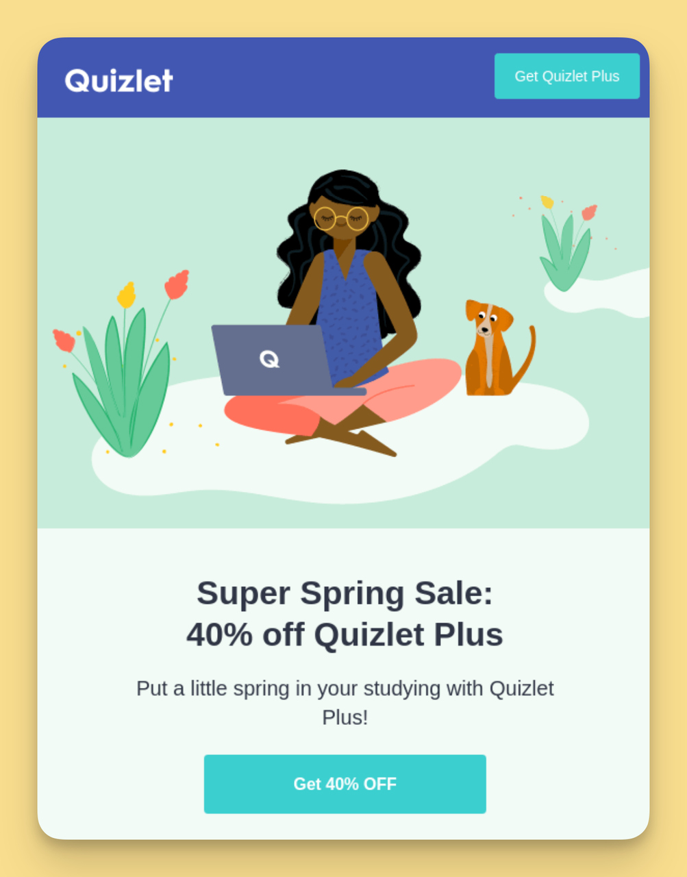 Quizlet Spring Email Subject Lines with Sales & Discounts