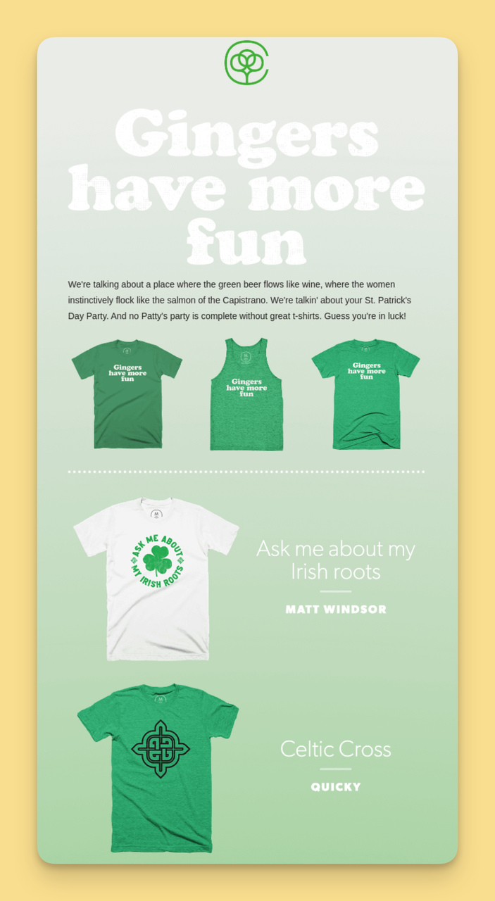 Cotton Bureau St. Patrick Günü E-Posta Konu Başlığı Örneği