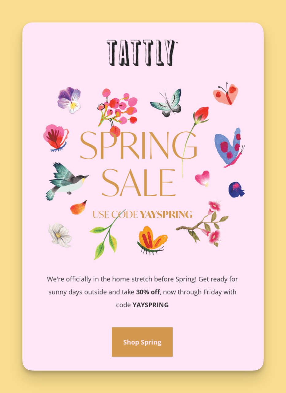 Tattly Spring Email Subject Lines with Sales & Discounts