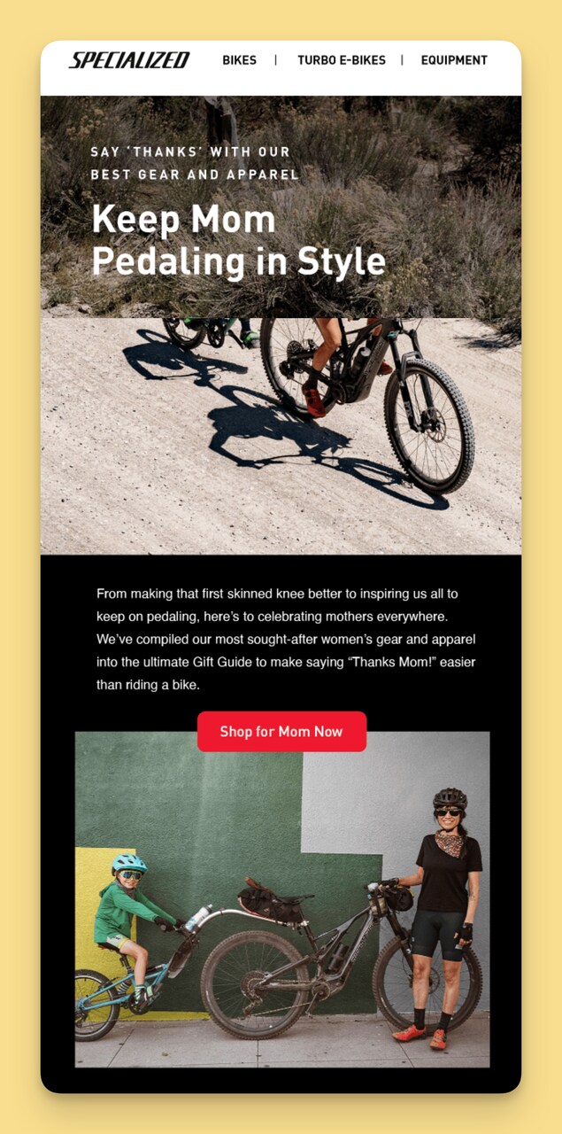 Specialized Bicycle Components Anneler Günü E-posta Konu Başlığı Örneği 