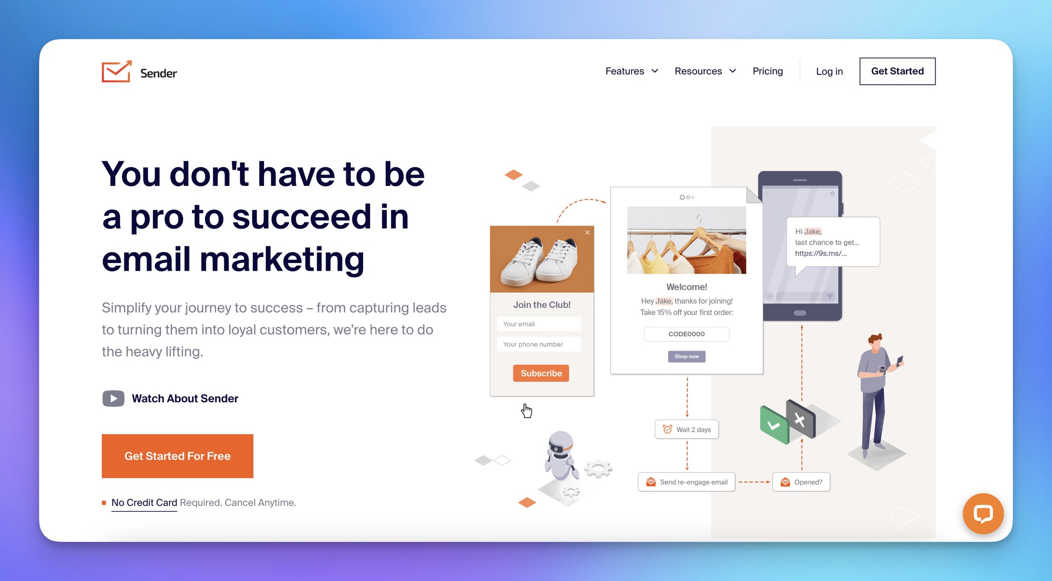 Sender ana sayfasının ekran görüntüsü, bu bir lead generation otomasyon aracıdır
