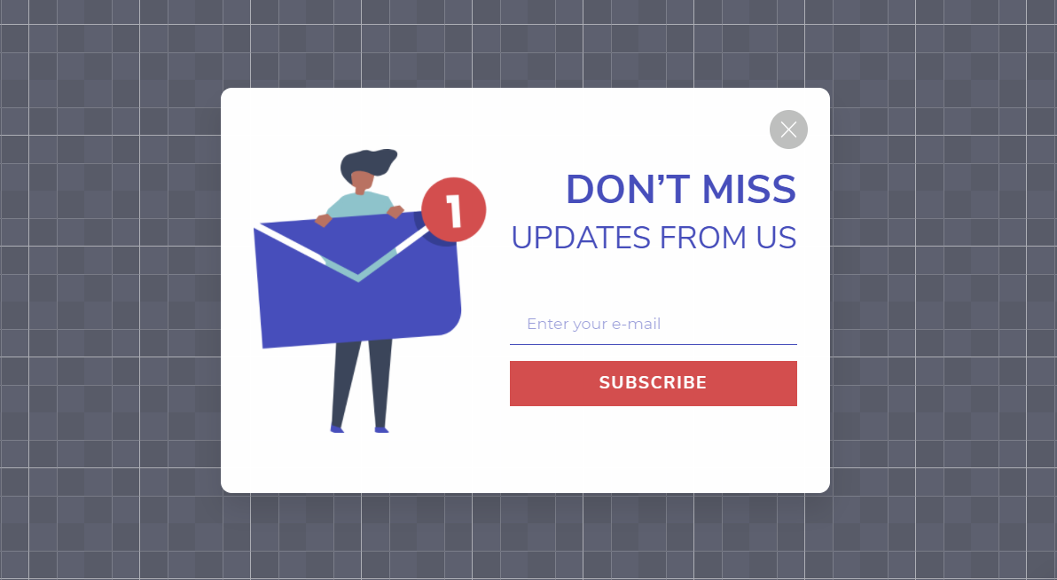 Popupsmart kontrol panelinde bir e-posta popup örneği