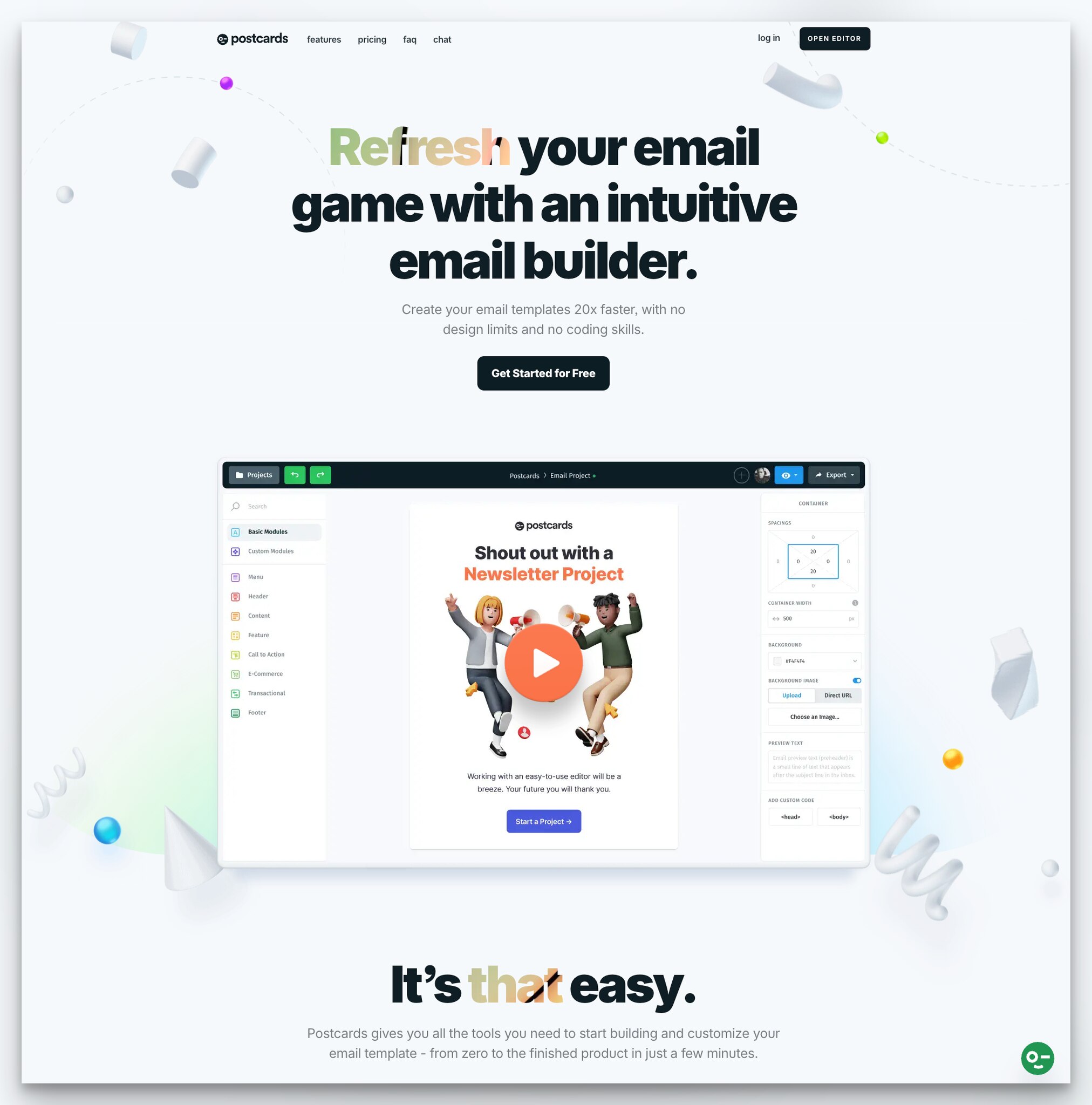 Designmodo Postcards'ın açılış sayfası örneğinin ekran görüntüsü