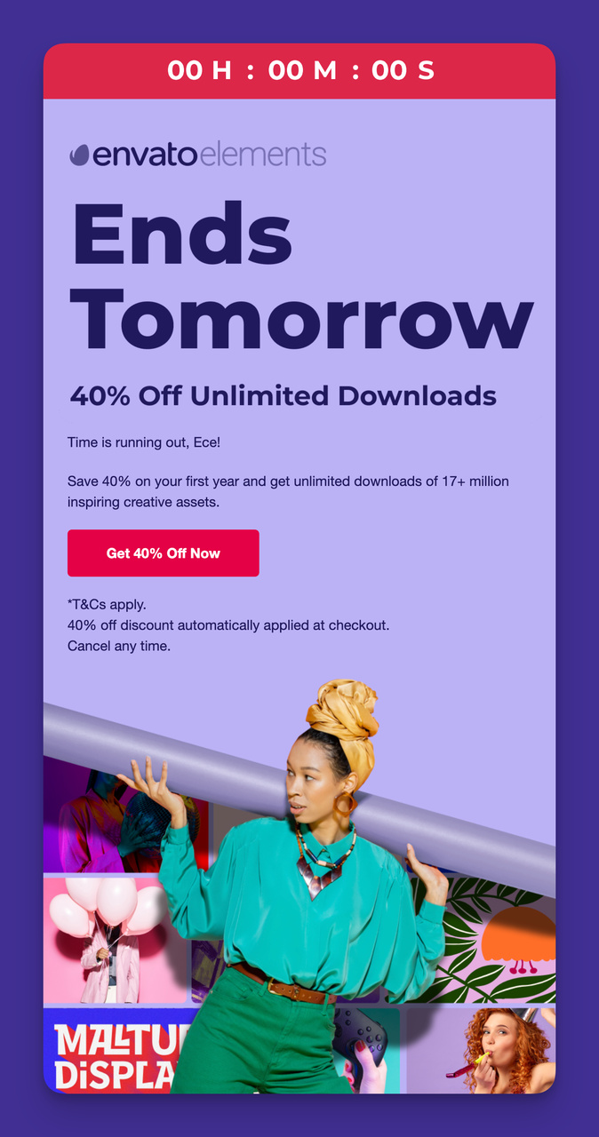 Envato'nun aciliyet hissi yaratan B2B e-posta örneğinin ekran görüntüsü.