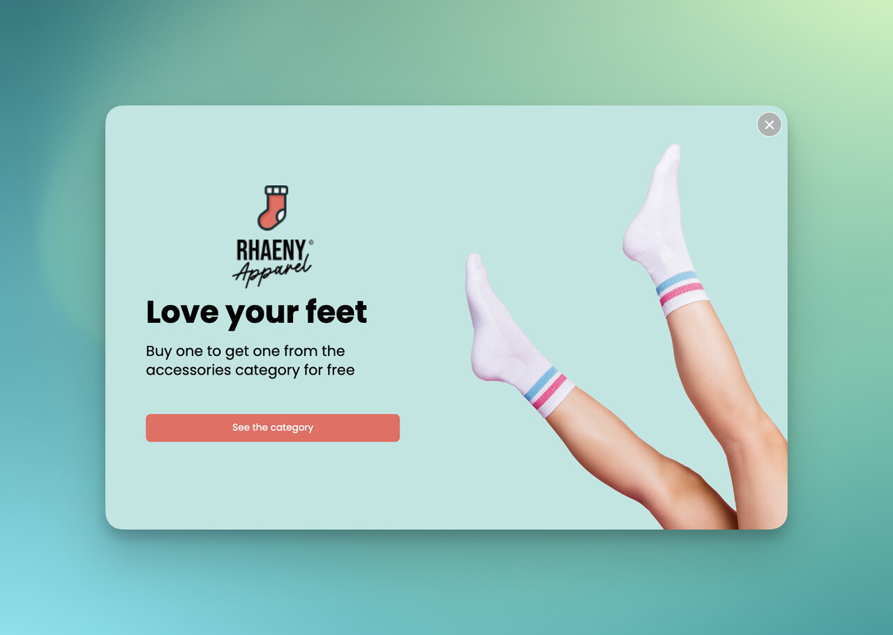 BOGO ecommerce popup offering a free sample on a green product alongside the main purchase