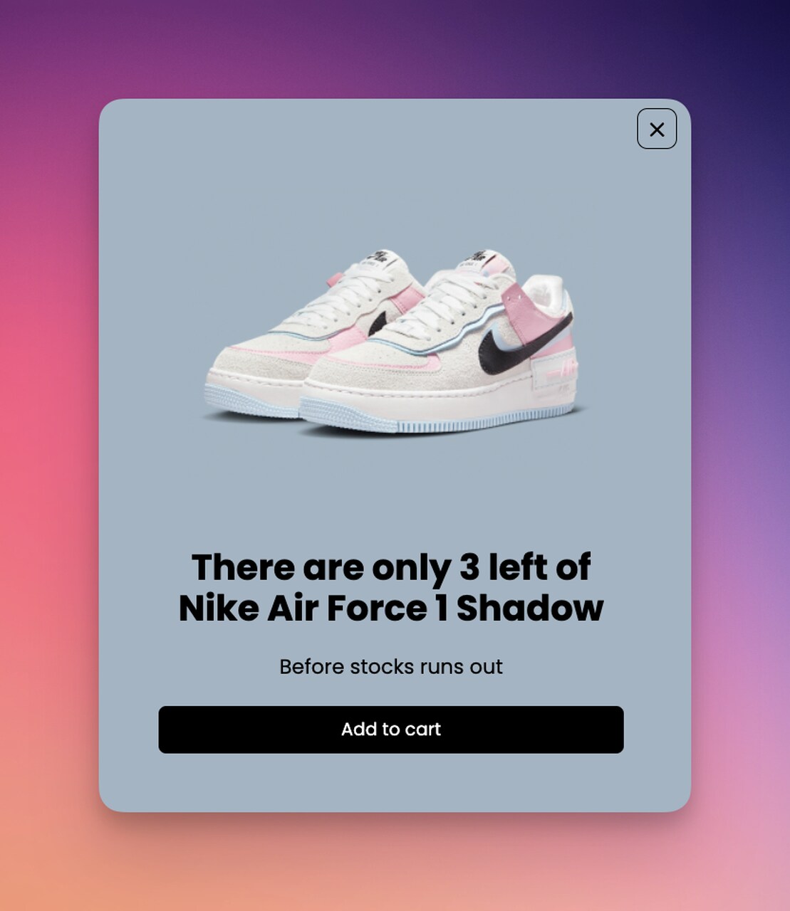 Urgency popup creating FOMO for an ecommerce product recommendation by surfacing a limited-time offer