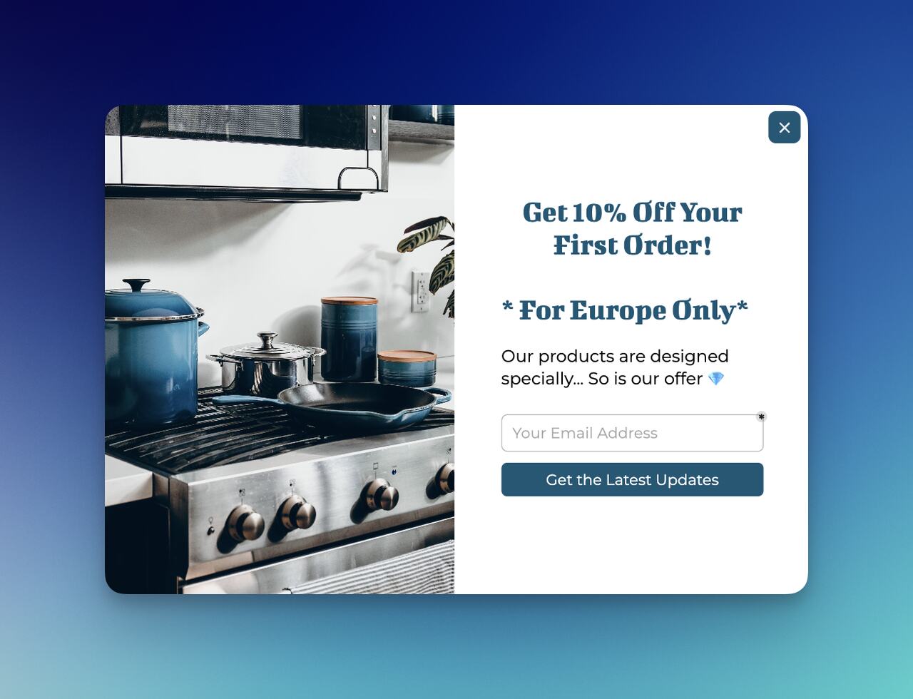 Lead capture popup offering ongoing ecommerce product recommendation updates in exchange for email signup
