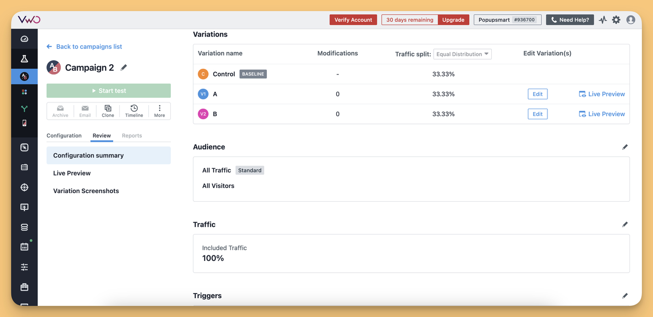 VWO Free which is a free split testing tool