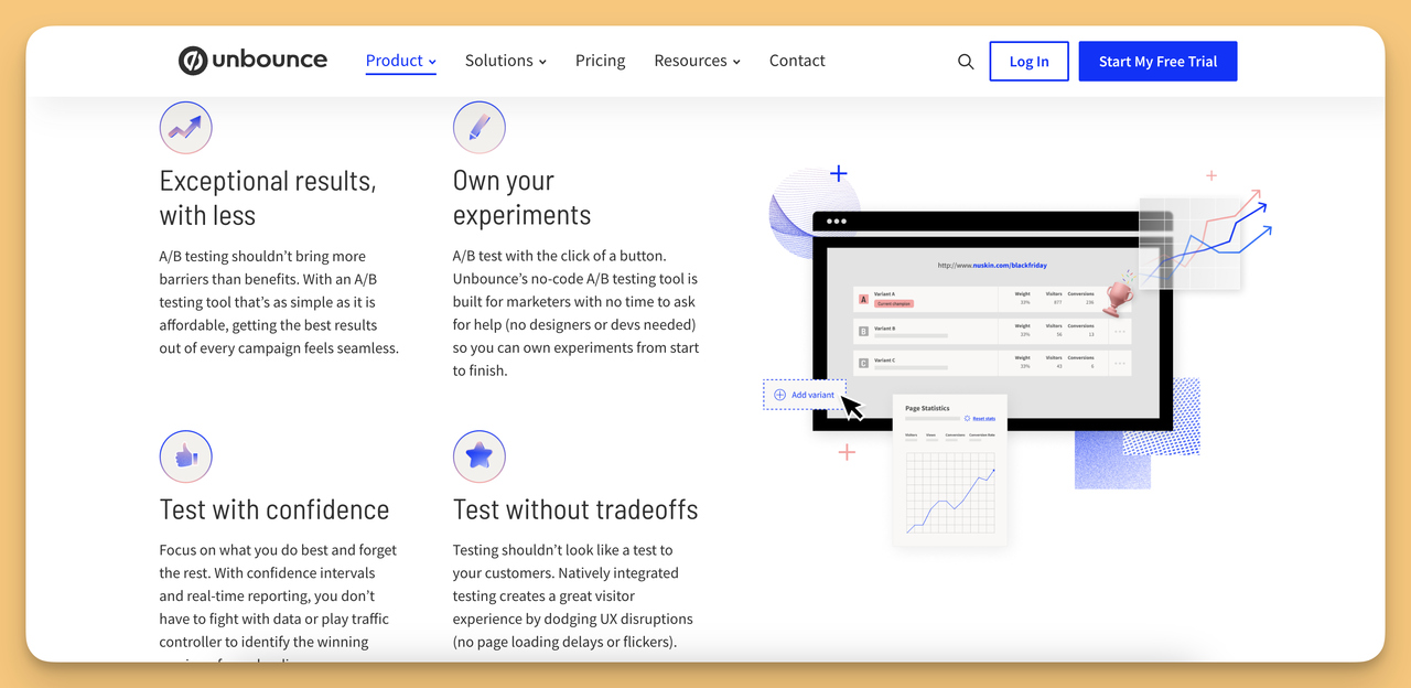 Unbounce which is a free split testing tool