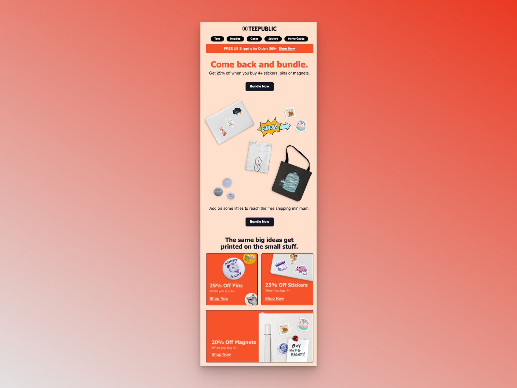 TeePublic'ın göz atma terkinden kurtulma email örneğinin ekran görüntüsü