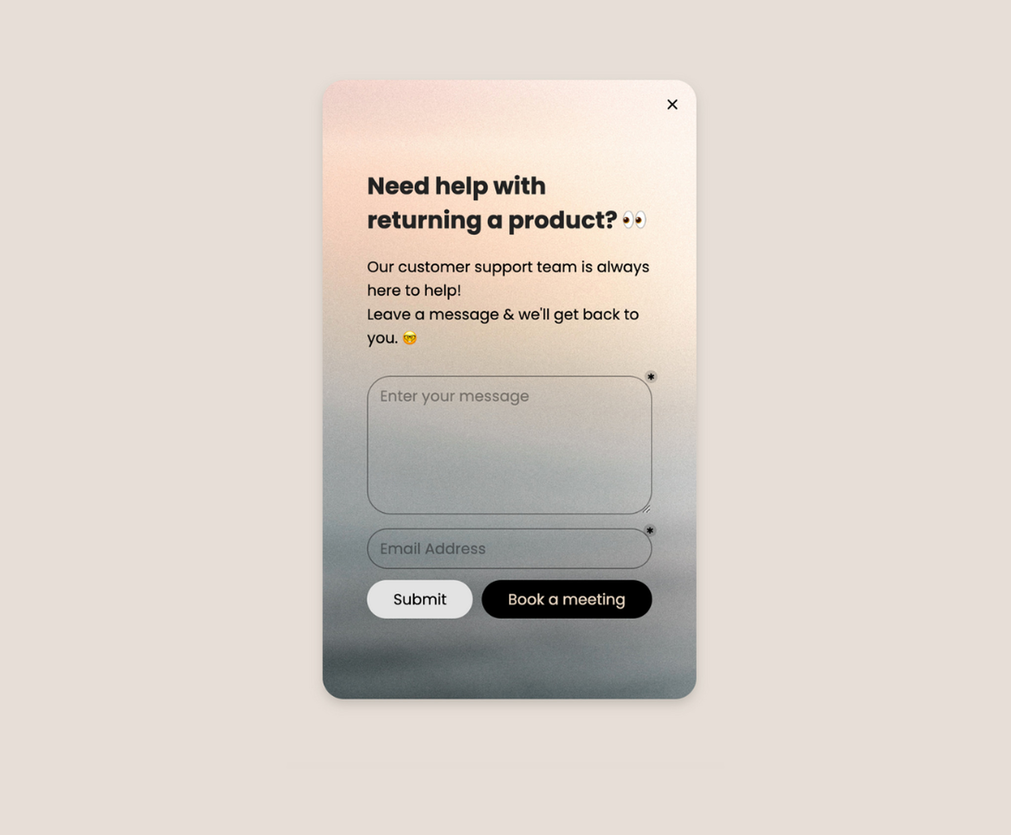 Ürün iade etmekle ilgili yardıma mı ihtiyacınız var? diyen bir müşteri deneyimi pop-up örneği