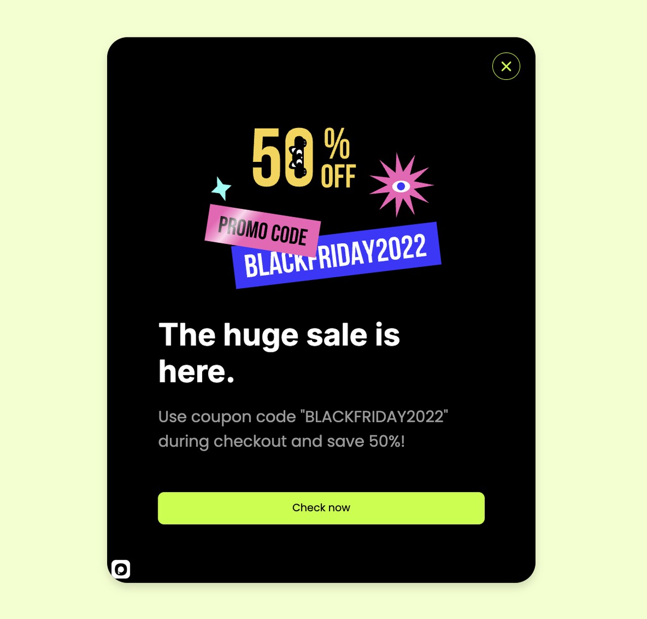 Black Friday popup for fall marketing