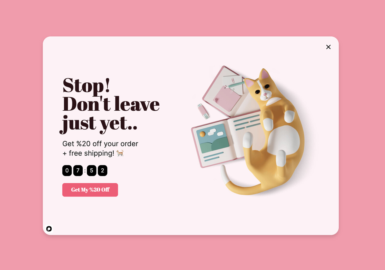 A free-shipping cart abandonment popup combined with a 20% discount to remove the top cause of checkout drop-off