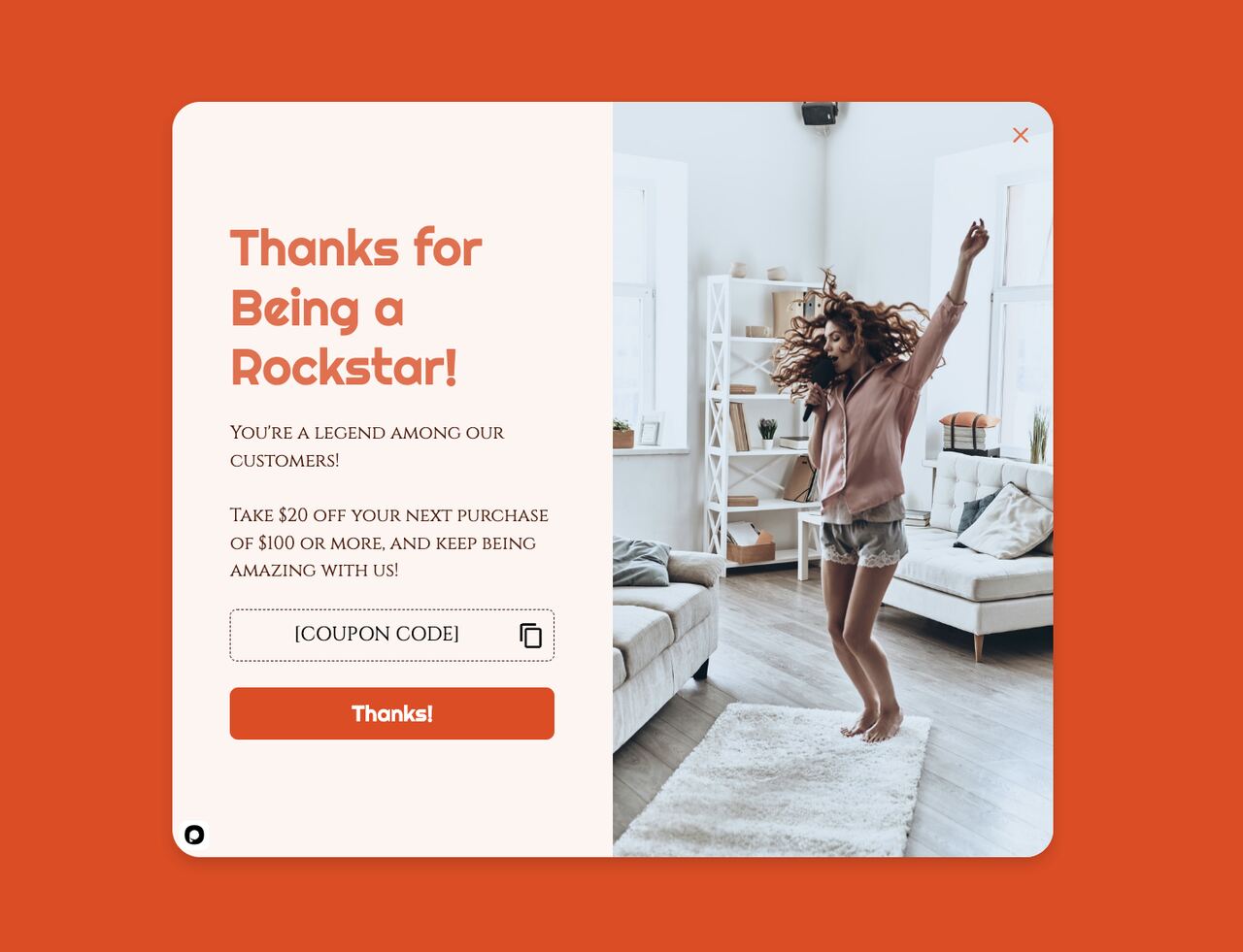 A next-purchase discount cart abandonment popup issuing a code for the shopper's next order