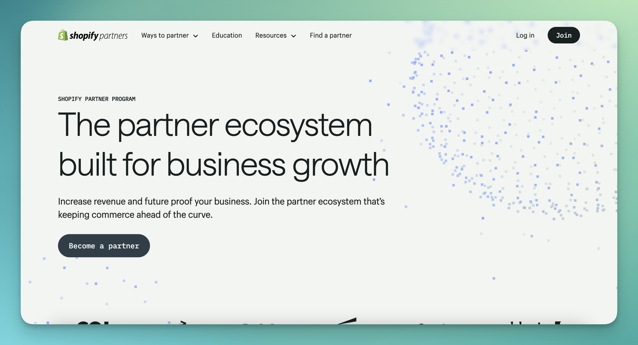 Shopify Partner Programı sayfası