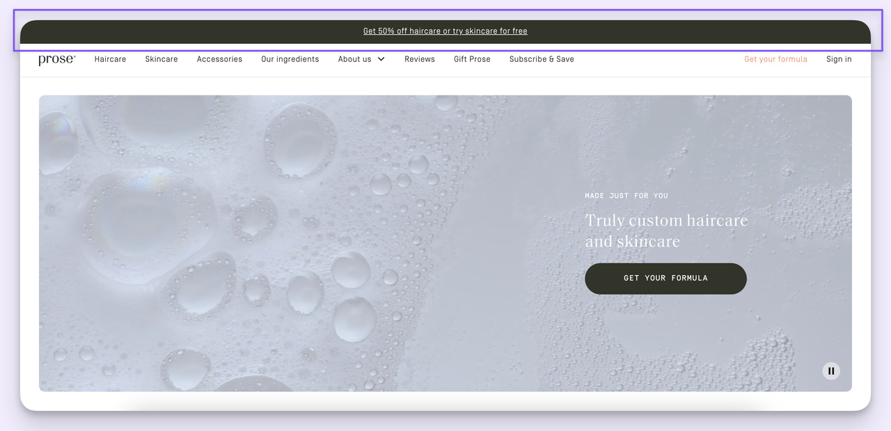 Prose hello bar example with personalization opt-in