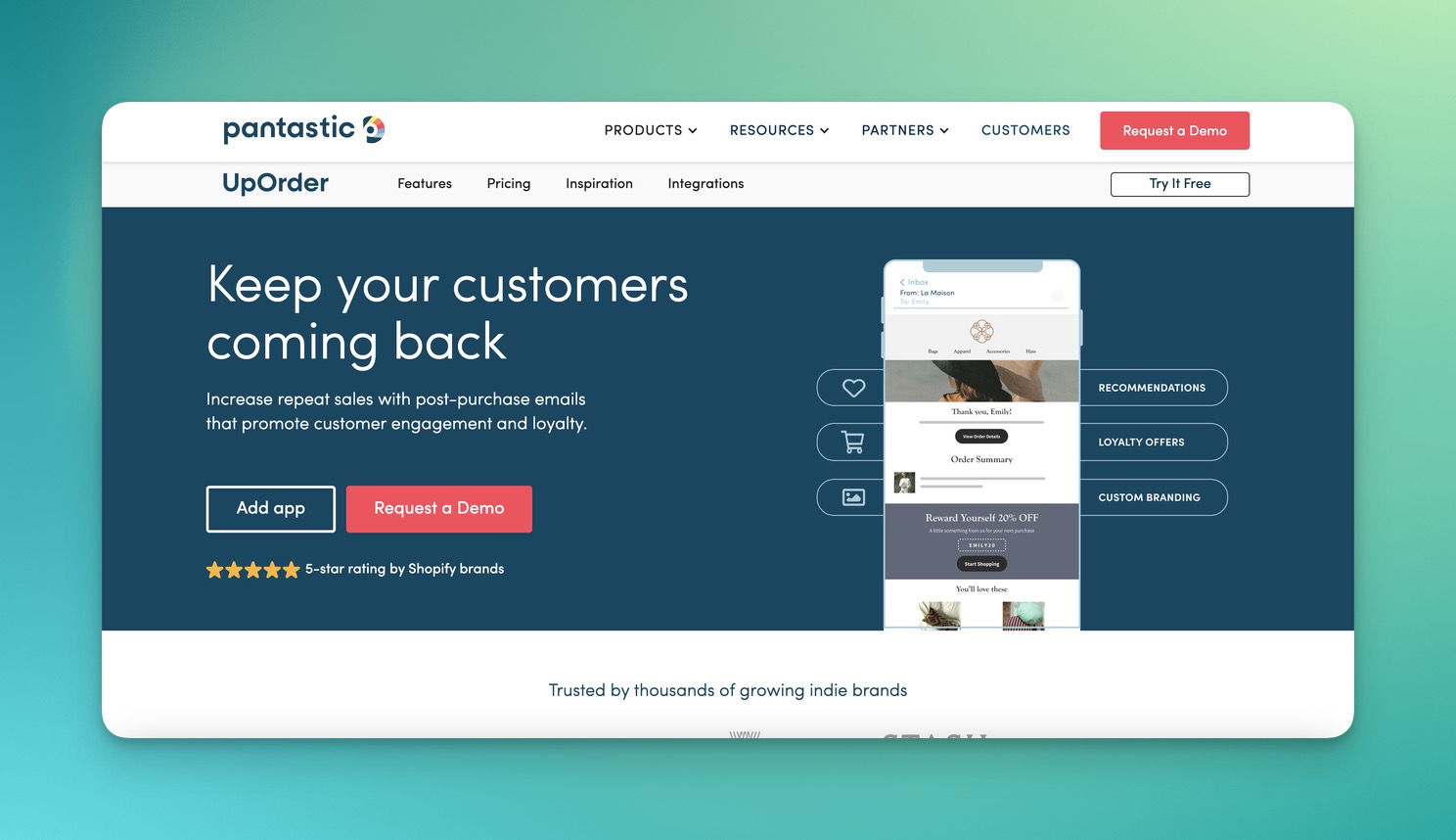 UpOrder email marketing app for Shopify