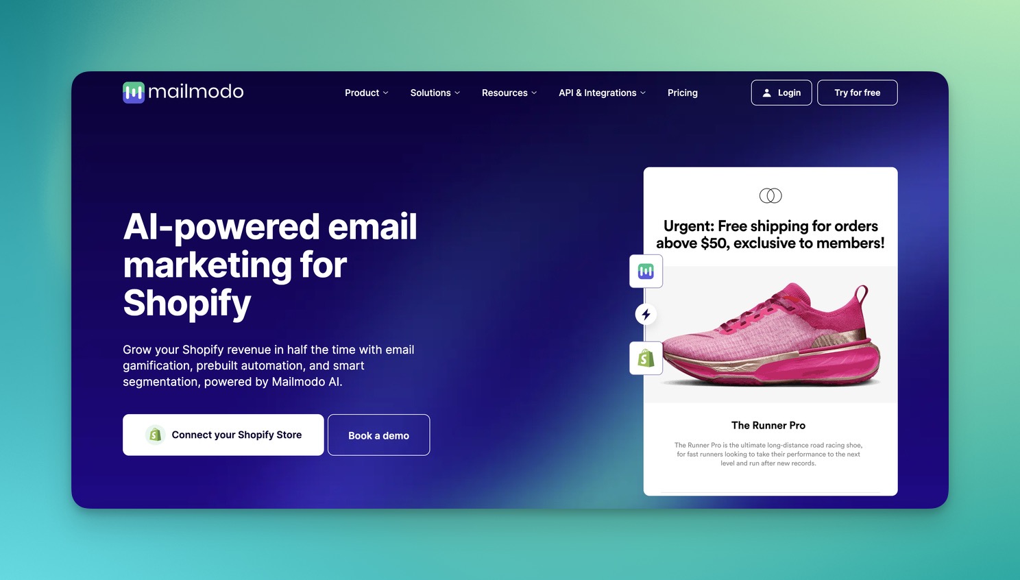 Mailmodo'nun Shopify e-posta pazarlama sayfası