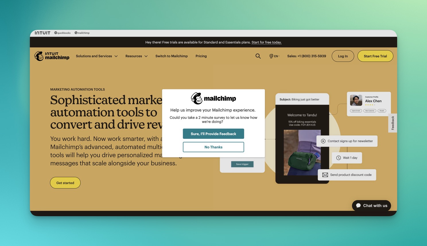 Mailchimp'in e-posta otomasyonu sayfası