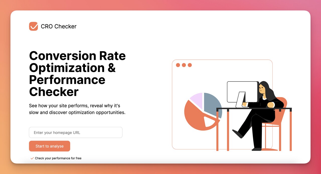 Popupsmart CRO Checker tool screenshot showing conversion rate optimization performance analysis