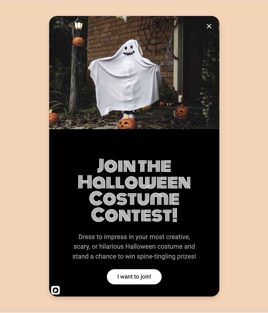 costume contest popup for fall marketing
